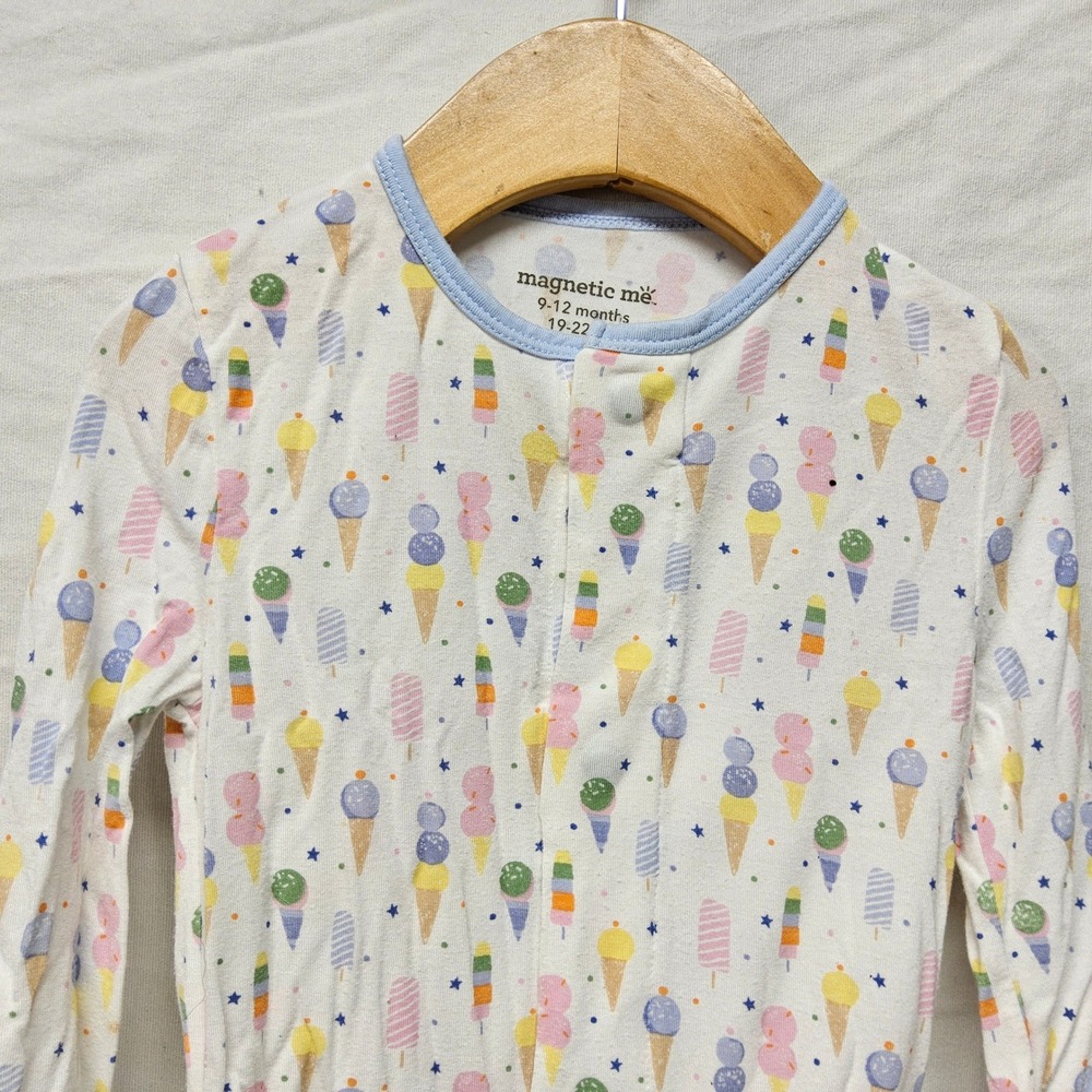 Magnetic Me Footie Pajamas Baby 9-12 Months White Blue Ice Cream Magnets